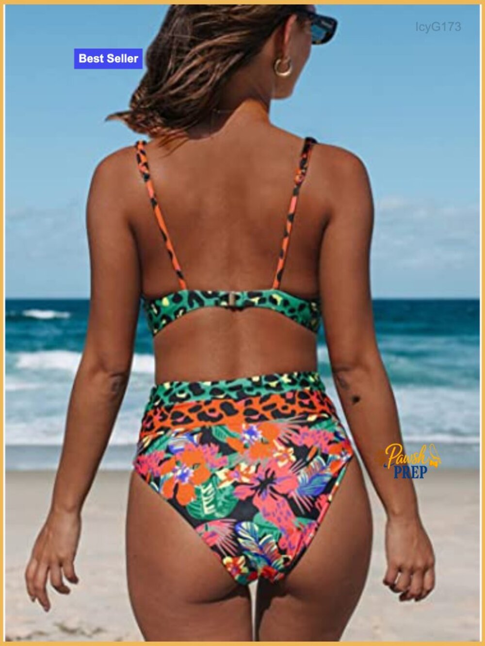 V Neck High Waisted 2 Piece Bikini Swimsuit with Adjustable Straps - Picture 3 of 7